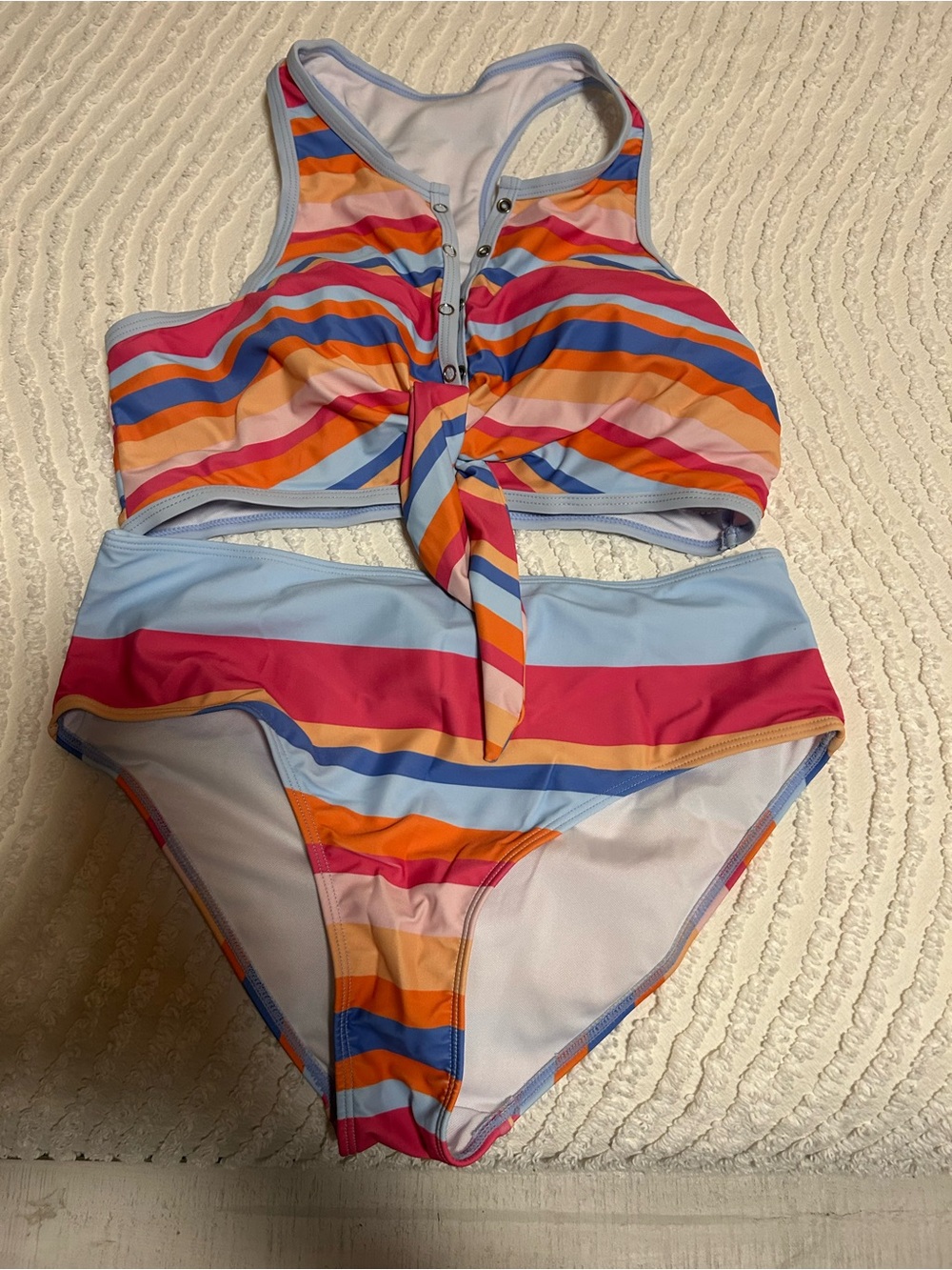 Striped Tie-Front High-Waist Bikini Set in Multicolor